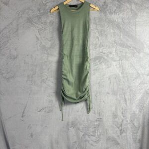 Lioness Sage Green Ribbed Knit Ruched Side Mini Dress S Sleeveless Y2K Festival